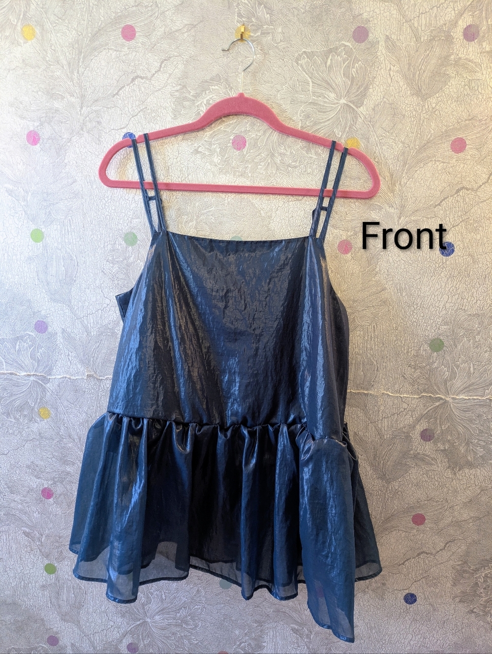 COS Navy Petroleum Blue Double-Strap Peplum Cami Top